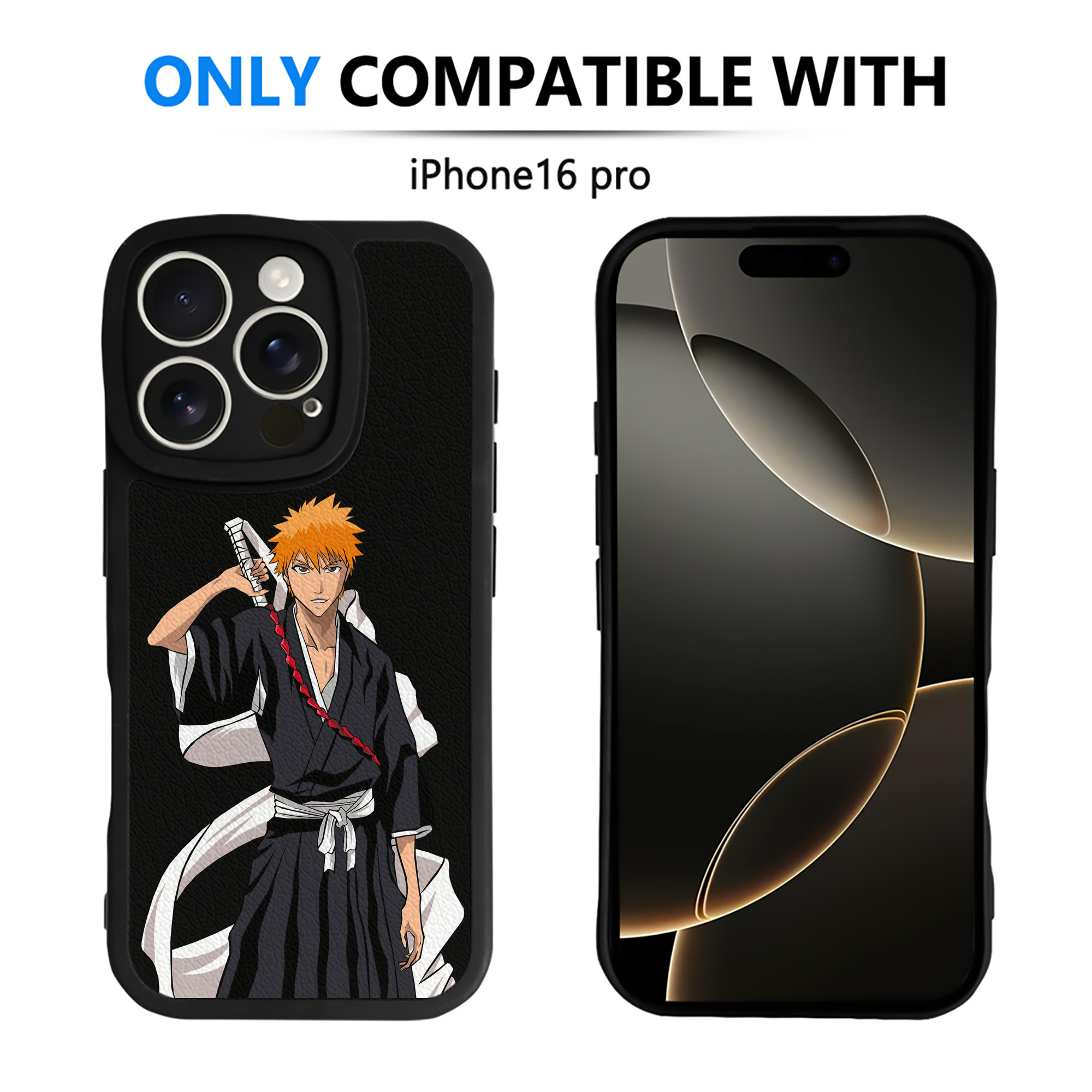 （画像用） ブリーチ 黒崎一護（くろさき いちご）BLEACH Kurosaki Ichigo 【iPhone 16シリーズ対応】シリコンスマホケース（レザー調） 材質：シリコン